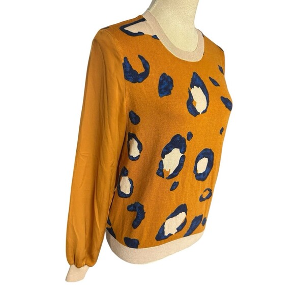 3.1 Philip Lim Leopard Mustard Crew Neck Lightweight Pullover Sweater Top Sz S - Picture 4 of 8